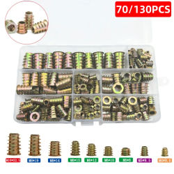 Insertos roscados 70/130, juegos de herramientas combinados de tuercas para muebles de madera, muebles de aleación de zinc, conectores de fijación de pernos.