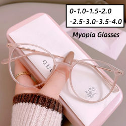 Gafas para miopía con acabado a la moda para mujer, montura redonda, gafas con bloqueo de luz azul, gafas Retro Unisex con menos dioptrías
