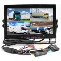 Monitor IPS de 7 Pulgadas 800X480 HD con Pantalla Dividida en 4 Canales y Entrada de Video de 4 Pines para Cámara de Reversa de Coche, Camión o Vehículo