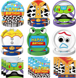Decoración para Fiesta de Cumpleaños con Temática de Juego de Juguetes: Mantel, Platos, Vasos, Bolsas de Regalo, Servilletas, Recuerdos para Baby Shower y Fiesta de Aventuras de Juguetes