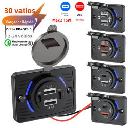 Enchufe USB de 2-4 puertos QC 22,5 W PD 30W tipo C carga rápida y adaptador de cargador de montaje en pared de Panel QC3.0 para autobús ATV camión