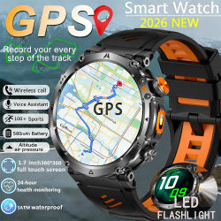 Nuevo Reloj Inteligente Deportivo Militar con GPS 2026 para Hombre, Brújula, Resistente al Agua 3ATM, Monitor de Actividad Física, Pantalla AMOLED HD, Batería de 850 mAh