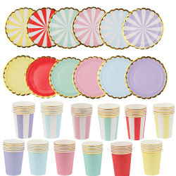Platos y Vasos de Papel Desechables para Fiestas, Decoración de Cumpleaños, Platos Coloridos, Artículos para Baby Shower, Bodas, Campamentos y Picnics