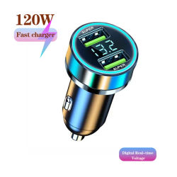 120W 2 puertos USB Digital voltaje en tiempo Real cargador de coche QC3.0 cargador súper rápido para teléfonos adaptador de encendedor de cigarrillos de coche