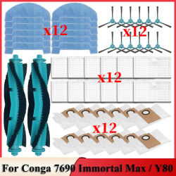 Repuestos compatibles para aspiradoras Cecotec Conga 7690 Immortal Max / Conga Y80: cepillo principal, cepillo lateral, bolsa para polvo, paño de limpieza, filtro HEPA