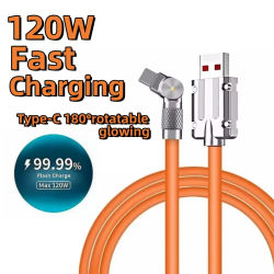 Cable USB Tipo C de Carga Rápida de 120W 7A, Cable de Codo con Rotación de 180 Grados para Juegos, para Cargador de Teléfono Xiaomi Redmi Honor, Cable USB C