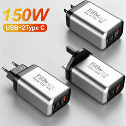 Cargador USB Tipo C de 150W, Cargador Rápido QC3.0 para Teléfono Móvil, Adaptador de Viaje para iPhone 17, Samsung, Xiaomi, Enchufe EU/UK/US