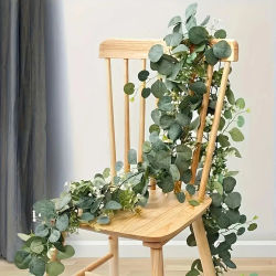 Guirnalda de hojas de eucalipto Artificial, planta verde de imitación, enredaderas de primavera con flores blancas, bayas para decoración de fiesta en casa, boda, 1 ud.