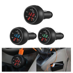 Voltímetro Digital LED 3 en 1 para coche, voltímetro, termómetro, Cargador USB, medidor de corriente, Detector de voltios, 12/24V