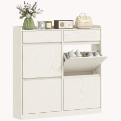 HOMCOM Mueble para zapatos 8 pares con 2 cajones correderos y 4 cajones abatibles, 98x19,2 x cm, Blanco
