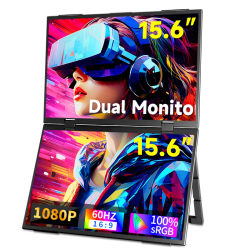 HGFRTEE Monitor portátil dual de 15,6 pulgadas para extensor de pantalla de computadora portátil apilable plegable 315 ° Pantalla triple apilada plegable