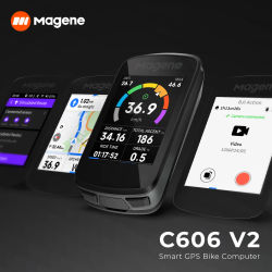 Magene C606V2 - Ciclocomputador GPS con Pantalla Táctil, Velocímetro WiFi, Cronómetro de Ciclismo, Odómetro, Bluetooth, Navegación ANT