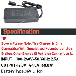 Para cargador especializado 42V 4A para línea de enchufe Rosenberger magnético de 6 pines cargador estándar de batería de 36V para bicicleta eléctrica