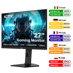 Monitor para juegos KTC 27 Zoll, monitor 2K@180Hz / 144Hz 1440P con panel Fast-IPS, 1ms GtG, HDR 400, sincronización adaptable, 450 cd/m2H27T7