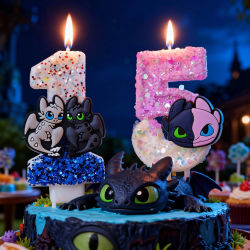Vela Temática de Cómo Entrenar a tu Dragón, Número 0-9, Decoración para Pastel de Cumpleaños, Adorno para Pastel de Cumpleaños de Desdentado, Decoración para Baby Shower, Regalo
