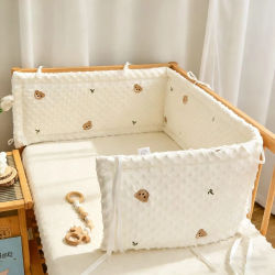 Protector de Cuna para Bebé, Almohadas Acolchadas de Algodón Estampado de una Pieza, Protectores de Cuna con Diseño de Oso