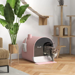 PawHut Arenero para Gatos con Bandeja Extraíble Pala Alfombra 43x44x47cm Rosa