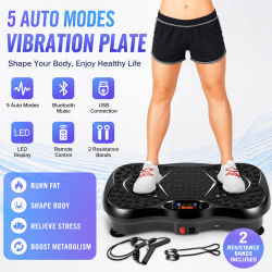 Plataforma Vibratoria de Ejercicio para Todo el Cuerpo, Altavoz Bluetooth, 5 Modos Automáticos, Pantalla LED, Bandas de Resistencia para Entrenamiento Físico en Casa