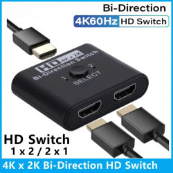 Conmutador Divisor Bidireccional de 2 Puertos 4K X 2K HDTV para Laptop, PC, PS3, PS4, TV Box a Monitor, TV, Proyector