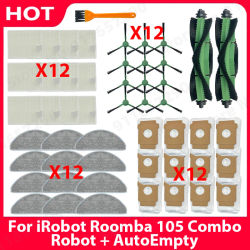 Cepillo lateral principal, rodillo, filtros, bolsa para polvo, piezas de repuesto para iRobot Roomba 105 Combo Robot + accesorios para base de vaciado automático
