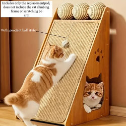 Rascador de Sisal para Gatos con Bola Colgante, Mueble para Gatos que Ahorra Espacio, Protege Sofá, Silla y Puerta, No Incluye Árbol para Gatos