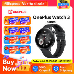 Versión global OnePlus Watch 3 43 mm Smartwatch Pantalla AMOLED de 1,32 pulgadas Fino a 60 horas de duración de la batería Sistema operativo de Google GPS NFC