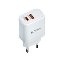 Cargador de Pared UNICO con Puertos USB-C+A Duales, PD20W+QC18W, Embalaje Individual Blanco, Cumple con RoHS