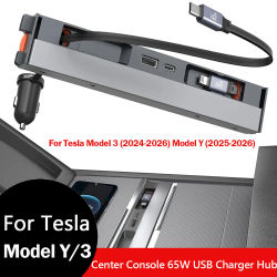 Para Tesla Model Y Juniper 2026, Consola Central Retráctil con Hub USB, Cargador de Teléfono para Model 3 Highland, Estación de Carga Rápida