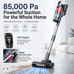 Aspiradora Inalámbrica Grenintol de 500W y 85KPa para el Hogar, Aspiradora Vertical, 4 Modos de Potencia, 80 Minutos de Autonomía, para Alfombras y Pisos