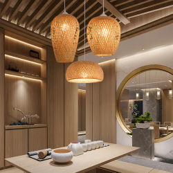 2025 nuevas lámparas colgantes de bambú, luces de techo, brillo de mimbre, tejido a mano, trenzado, suspendido, decoración trenzada para el hogar y el comedor