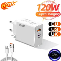 Cargador Original de 120W con Carga Rápida Hypercharge, Adaptador de Corriente para UE, EE. UU. y Reino Unido, USB 6A Tipo C para Accesorios Huawei, Xiaomi, Ultra, Redmi