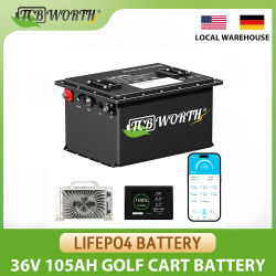 Batería de litio para carrito de golf, 36V, 105Ah, BMS inteligente de 200A, Monitor táctil, con cargador, aplicación habilitada, potencia máxima de 7680W, más de 6000 motocicletas de carga