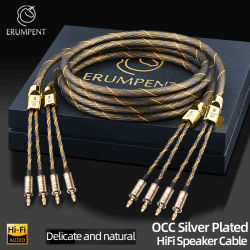 Un par de cables de altavoz HiFi, Cable amplificador de Audio chapado en plata OCC de alta gama con Cable de enchufe chapado en oro Banana