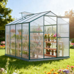 Invernadero de aluminio con base 4,75 M2 - 190 × 253 cm incluida, tragaluz y puerta corredera, invernadero de jardín, casa de plantas