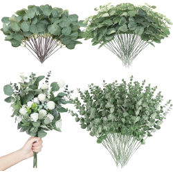 Ramo de hojas de eucalipto artificiales, tallos, selecciones de hojas, plantas, flores falsas para decoración del hogar, boda, decoración Floral DIY, 5/10/15 Uds.