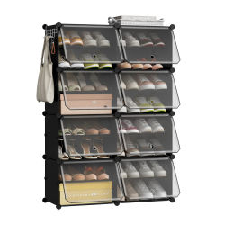 WOLTU - Mueble Zapatero Modular Plegable DIY, Organizador de Almacenamiento de Zapatos Apilable de PP Transparente con Gancho para Puerta, para Pasillo o Sala de Estar