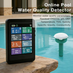 Medidor de Cloro WiFi Tuya, Medidor de Calidad del Agua Flotante 7 en 1, Medidor de PH, Cloro, EC, TDS, Sal, ORP, Temperatura, Monitor de Agua para Piscina