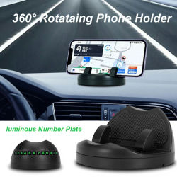 Soporte para teléfono de coche con rotación de 360 grados, soporte para teléfono frontal para salpicadero, soporte Universal estable para teléfono automático con placa de número luminosa