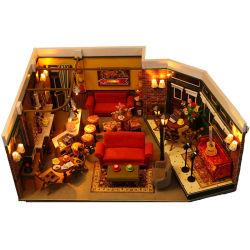 DIY de madera Friends New York Cafe Cottage casas de muñecas kits de modelos en miniatura casa de muñecas con muebles para niñas regalos de cumpleaños