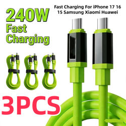Cable de carga súper rápida tipo C a tipo C, cargador Universal de alta potencia, Cable USB 6A, Cable USB C para iPhone y Samsung, 3/1 Uds., 240W