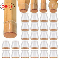 24 Uds. Gorros para patas de silla, almohadillas protectoras de suelo para muebles de silicona, protectores de piernas transparentes silenciosos, tapa resistente a los arañazos para el suelo