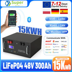 Batería LiFePO4 de 48V 300Ah 15Kwh, 6000 Ciclos, Bluetooth, Ecualizador Activo, 200A, RS485, CAN, BMS, Monitor de PC, Batería de Litio, STOCK PL EU