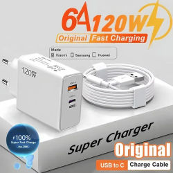 Nuevo Cargador de Teléfono USB Tipo C de 120W 2026, Cable de Datos de Carga Rápida, Adaptador de Corriente para Teléfono Móvil, Cargador de Pared para Huawei y Samsung