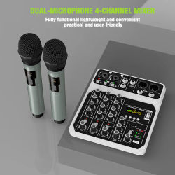 Consola Mezcladora de Audio de 4 Canales con Kit de Micrófono Inalámbrico, Interfaz de Audio Bluetooth USB, para DJ, Karaoke, PC, Guitarra