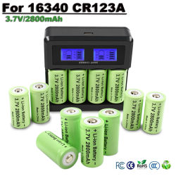 2800mAh 16340 batería 3,7 V batería recargable 4 Uds CR123A batería para cámara de seguridad linterna batería con cargador LCD