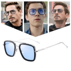 Gafas de sol con montura cuadrada a la moda, estilo Tony Stark, gafas de sol para mujer, gafas de sol cuadradas de diseño de marca para hombre, gafas de sol Retro de hierro para hombre