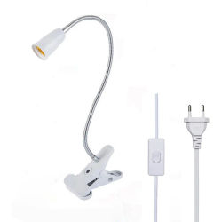 Portalámparas de escritorio Flexible con enchufe UE EE. UU., 360 grados, Base E27, Cable con Clip de cuello de cisne con interruptor de encendido y apagado para plantas domésticas