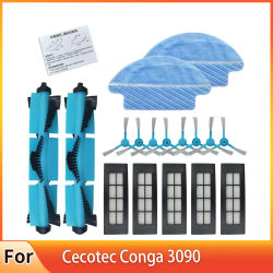 Cepillo de rodillo, filtro Hepa, Cepillo Lateral, filtro de tanque de agua para Cecotec Conga serie 3090, piezas de limpiador al vacío, almohadilla de fregona, accesorios de tela
