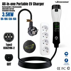 Cargador de Coche Eléctrico Tipo 2, 3.5KW, Wallbox, 16A, Cargador EV Tipo 2 GBT, Cargadores EV Portátiles, Enchufe EU, IEC62196-2, con Pantalla