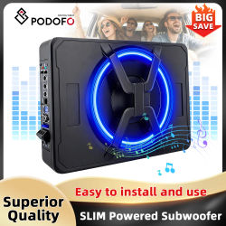 Podofo Subwoofer Ultra Delgado de 10'' y 1200W para Debajo del Asiento, Audio Potenciado con Bajos de 50Hz-150Hz, Altavoz para Auto, Woofer, Sonido Estéreo Mejorado para Auto